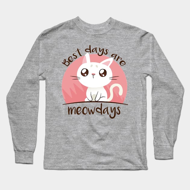 Meowdays Cute Funny Cat Design Long Sleeve T-Shirt by CoolArts